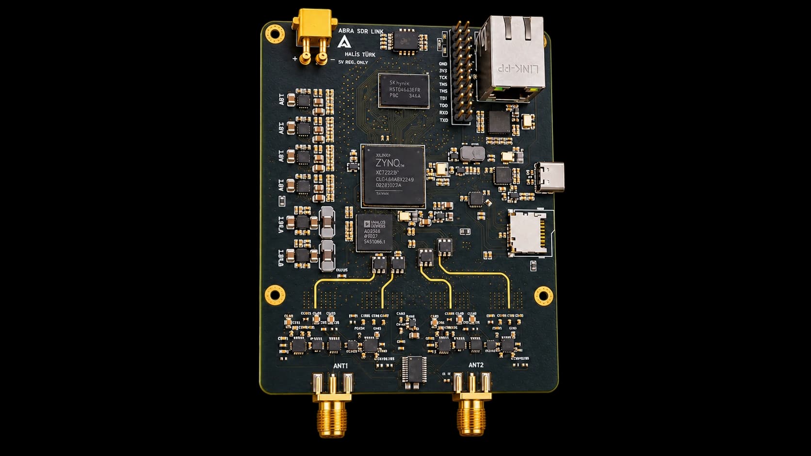 ABRA SDR Link çift kanallı RF ve işlemci kartı